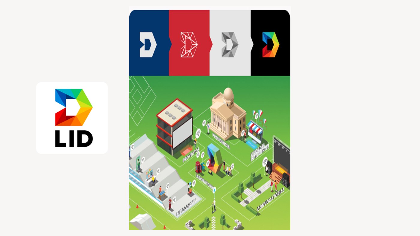 The LID mark and its four treatments, beside the isometric map of the world it would become